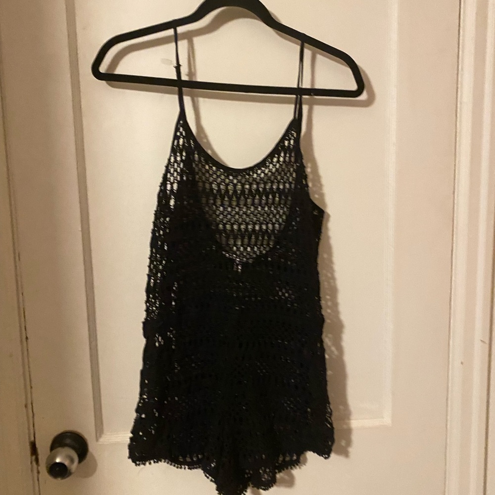 Victorias Secret M Medium CoverUp black beach romper short Jumper cotton crochet